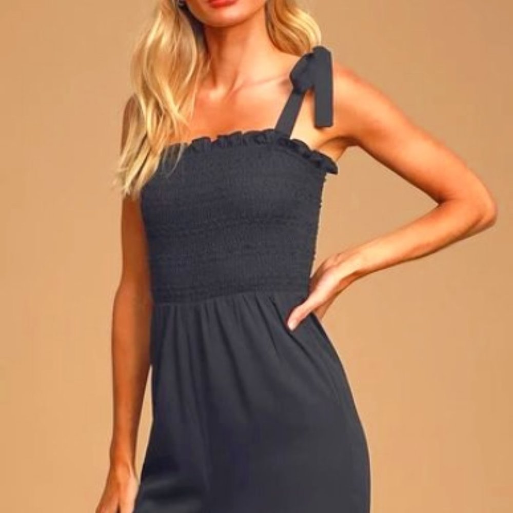 Lulu's Fond of You Black Tie-Strap Romper Small